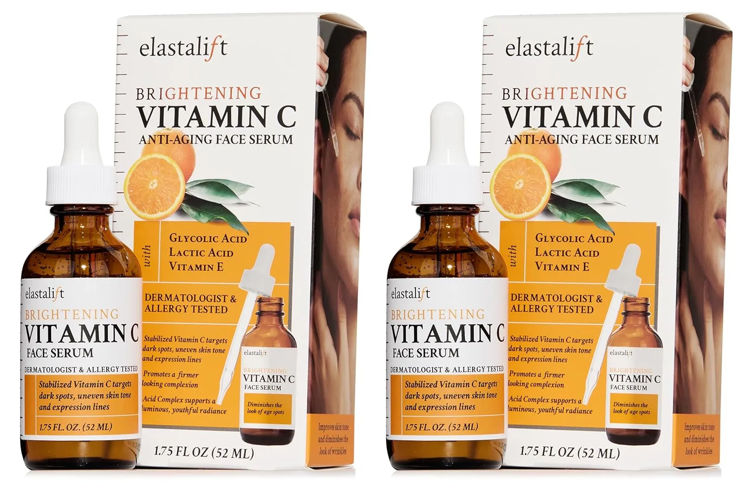Elastalift Vitamin C Facial Serum For Age Spots, Wrinkles, & Expression Lines. Anti-Aging Face Serum W/Vitamin C & Hyaluronic Acid Brightens Skin To Promote Healthier Skin Complexion (2-Pack)