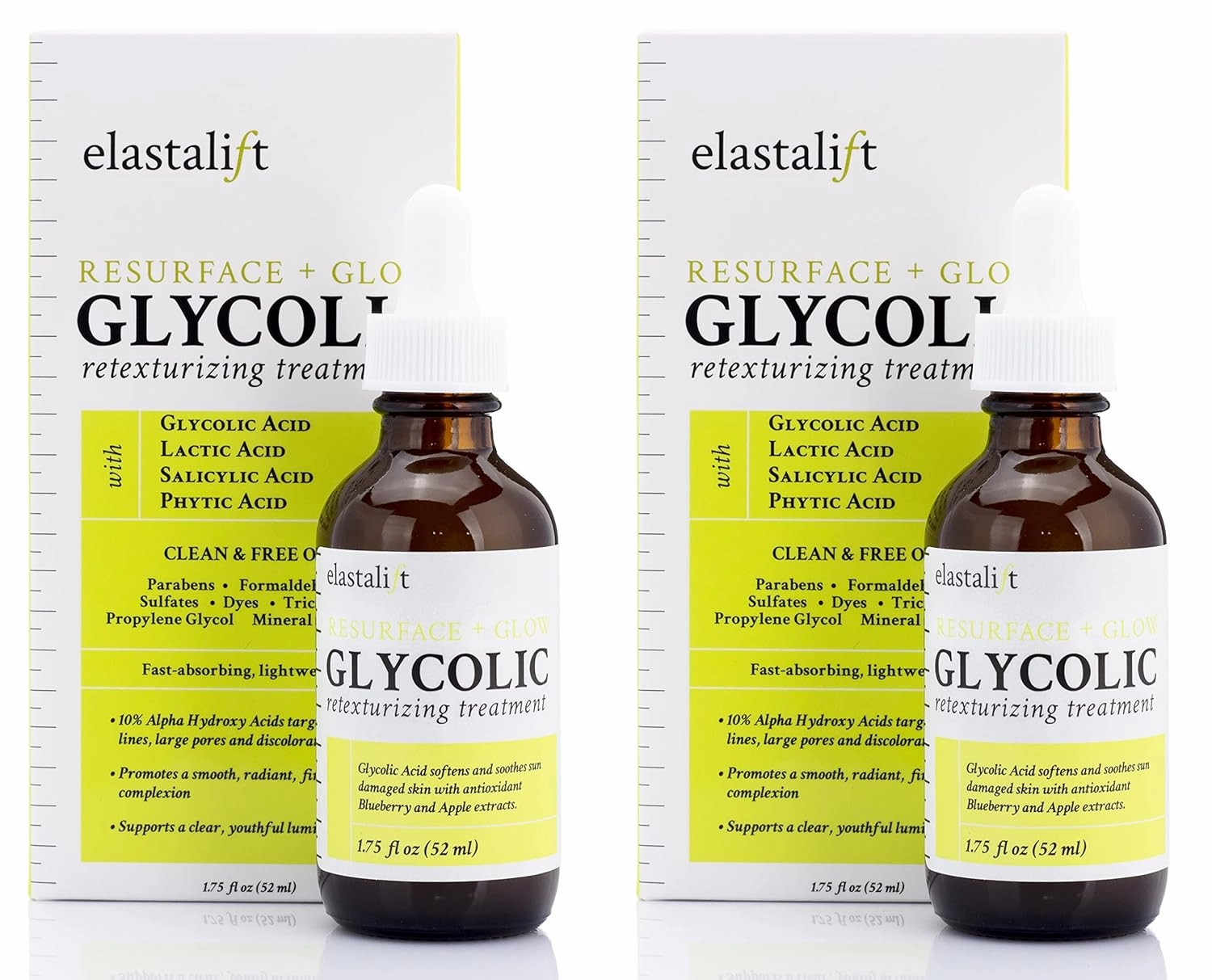 Elastalift Resurfacing Glycolic Acid Face Serum. Anti-Aging Skin Care Dark Spot Corrector Exfoliating Facial Peel Reduces Enlarged Pores, Minimizes Fine Lines, & Evens Skin Tone, 1.75 Fl Oz (2-Pack)