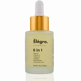 Elegra 6-in-1 Facial Serum: Hyaluronic Acid, Vitamin C, E, Collagen, Retinol & Niacinamide - Advanced Skincare Solution for Firming, Glowing, Lifting, Smoothing, Blemishes & Wrinkles.