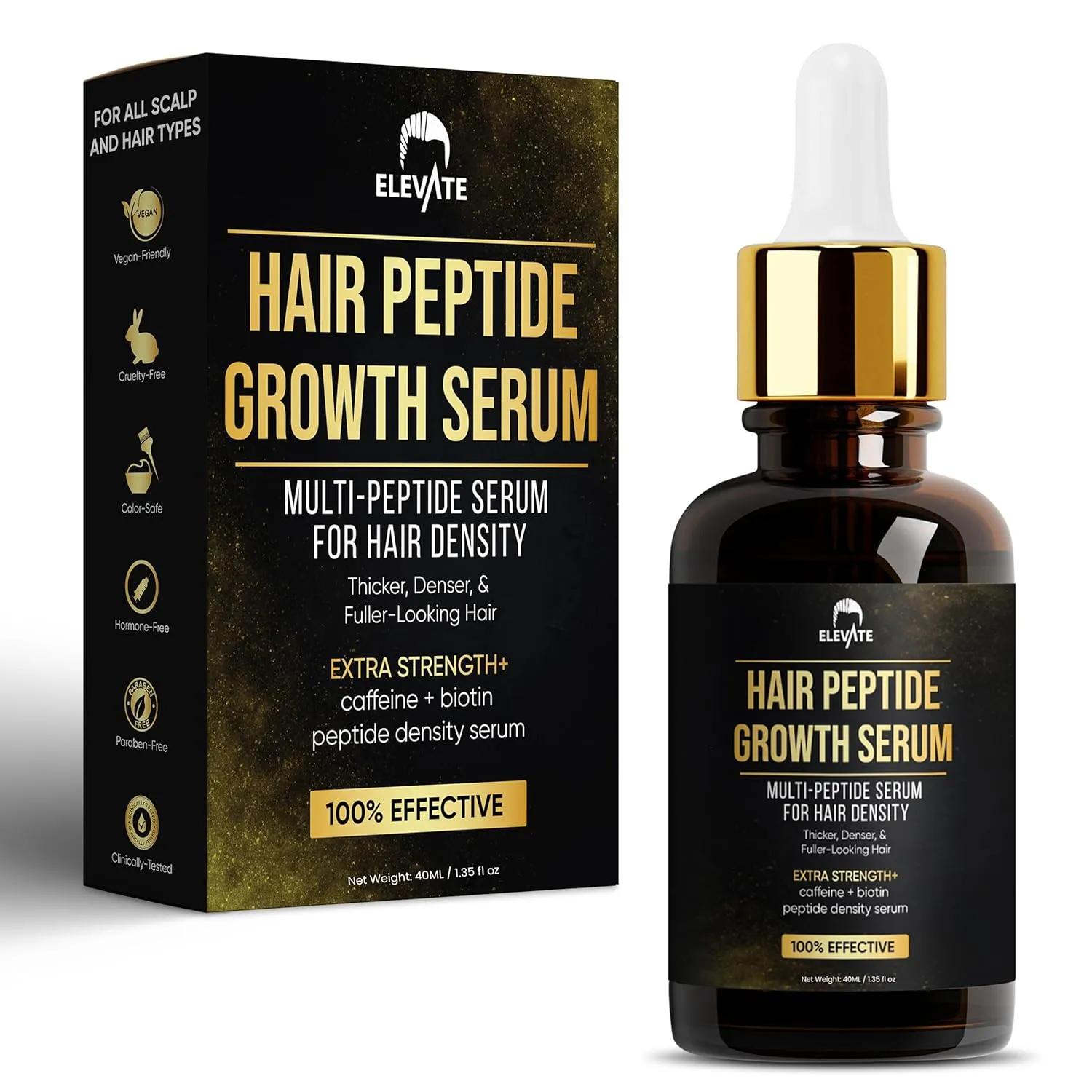 Elevate Multi-Peptide Hair Growth Serum Caffeine   Biotin Peptide Density for Fuller Thicker Visibly Longer Natural Hair Regrowth – Vegan Safe & Gentle Scalp Serum Formula Treatment for Thinning Loss