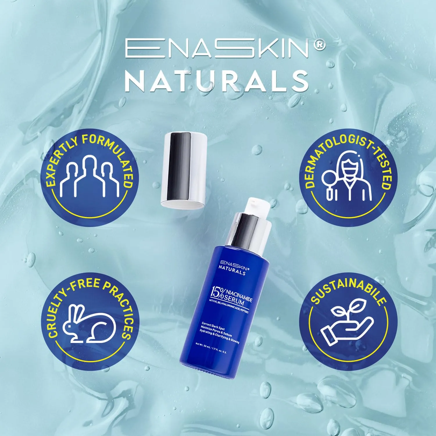 Enaskin Naturals 15% Niacinamide Serum With VC, B5, Hyaluronic Acid, Peptide | For All Skin Types