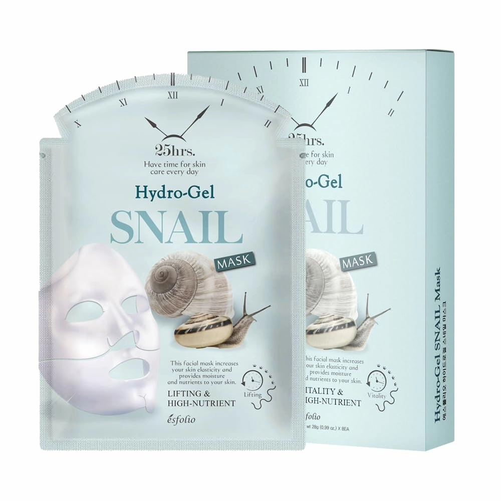esfolio Snail Hydrogel Face Mask – Hydrating, Repairing & Firming Korean Skincare with Snail Mucin, Collagen & Hyaluronic Acid – Anti-Aging, Wrinkle Reduction & Skin Renewal Sheet Mask (8 Sheets)