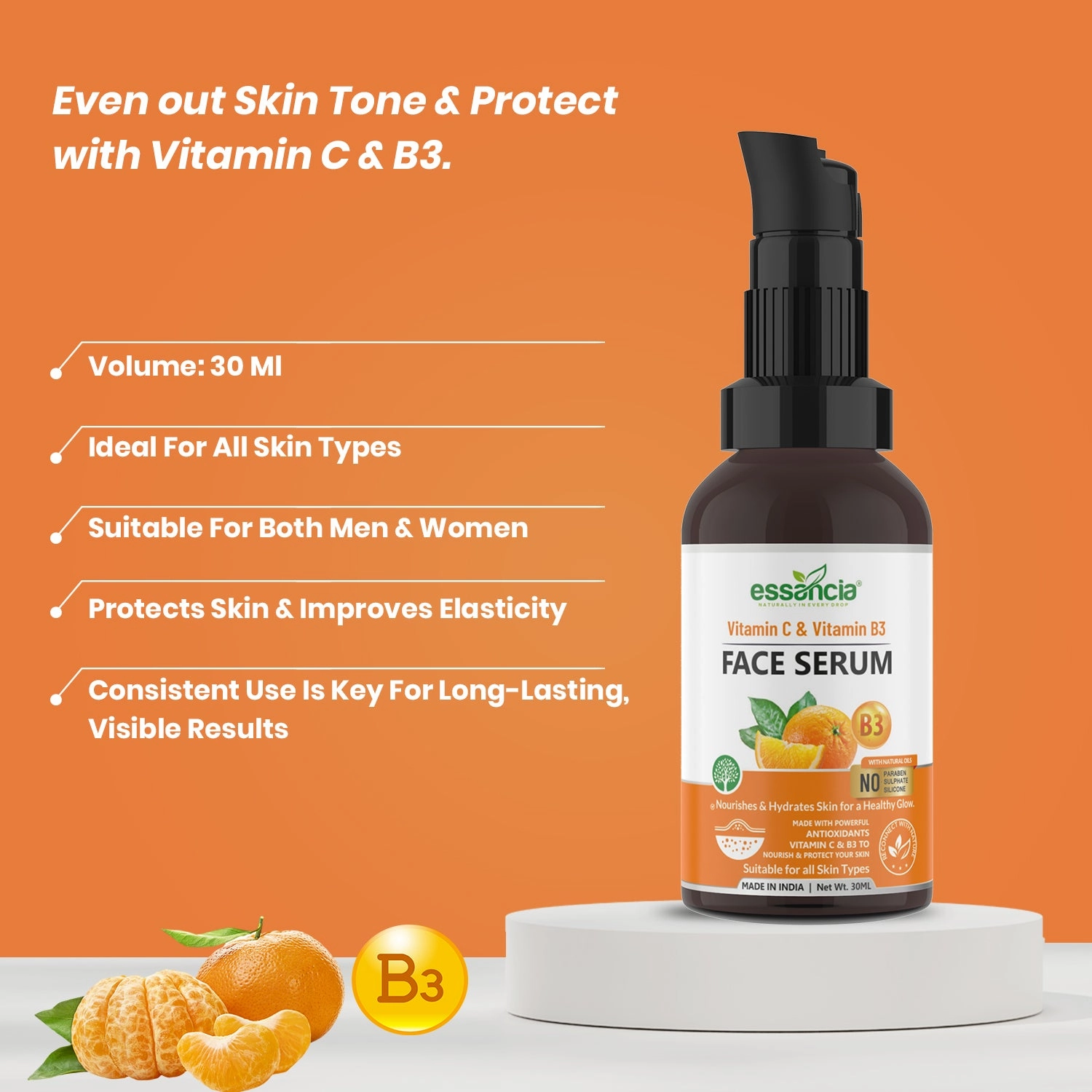 Essancia Vitamin C & B3 Face Serum - Skin Brightening & Protection Formula (30ml)