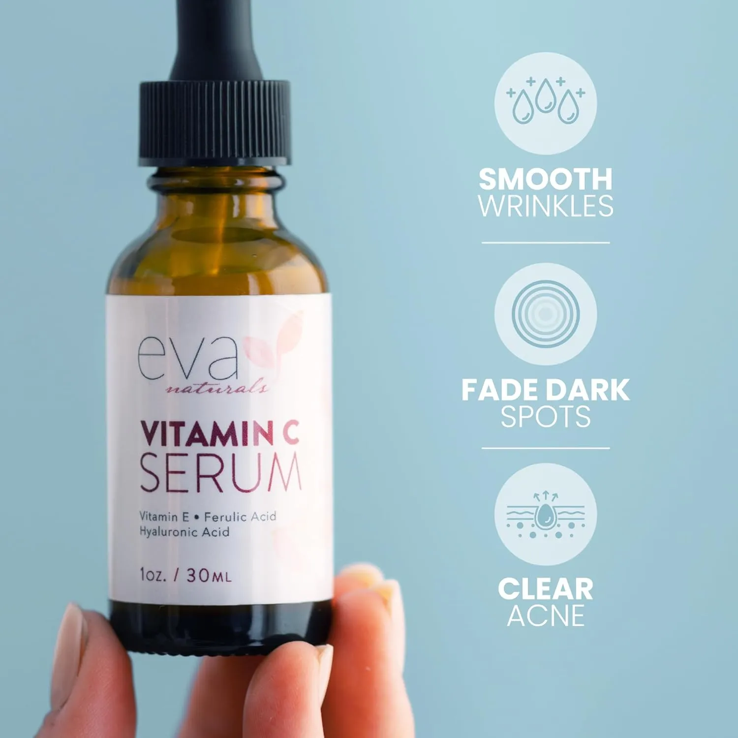 Eva Naturals 20% Vitamin C Serum For Face, Pure Vitamin C Face Serum for Wrinkles, Acne, Dry Skin, and Dark Spots - Facial Vitamin C Serum (1oz) (2 Pack)