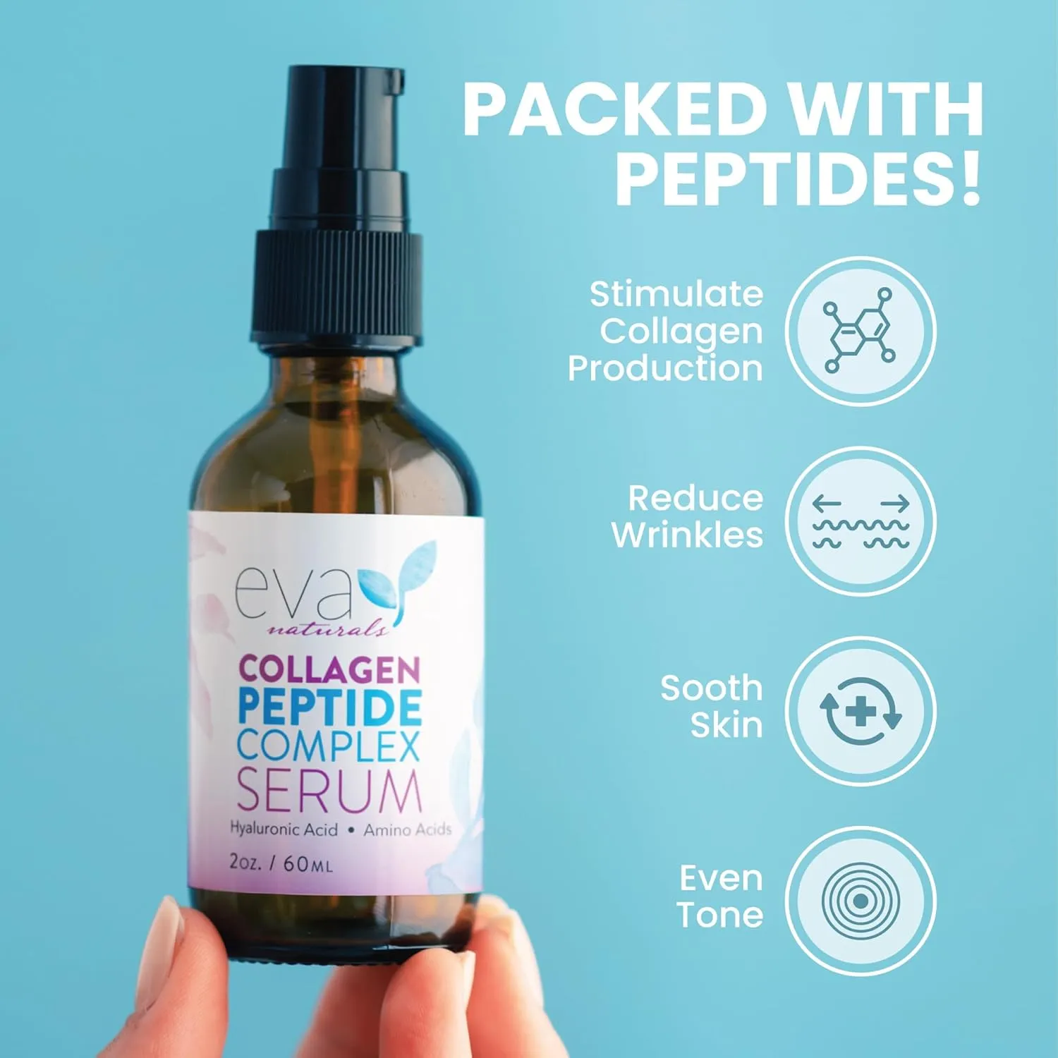 Eva Naturals Collagen Peptide Serum - Anti-Aging, Dark Spot Corrector, Skin Hydrator, Unisex, 2 oz