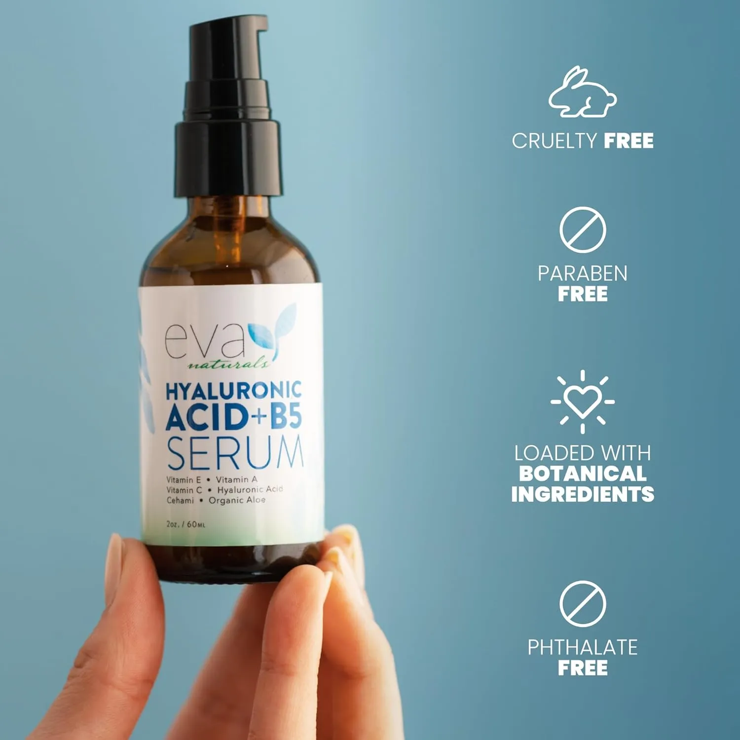 Eva Naturals Hyaluronic Acid   B5 Serum - Deeply Hydrating and Moisturizing for All Skin Types, Unisex