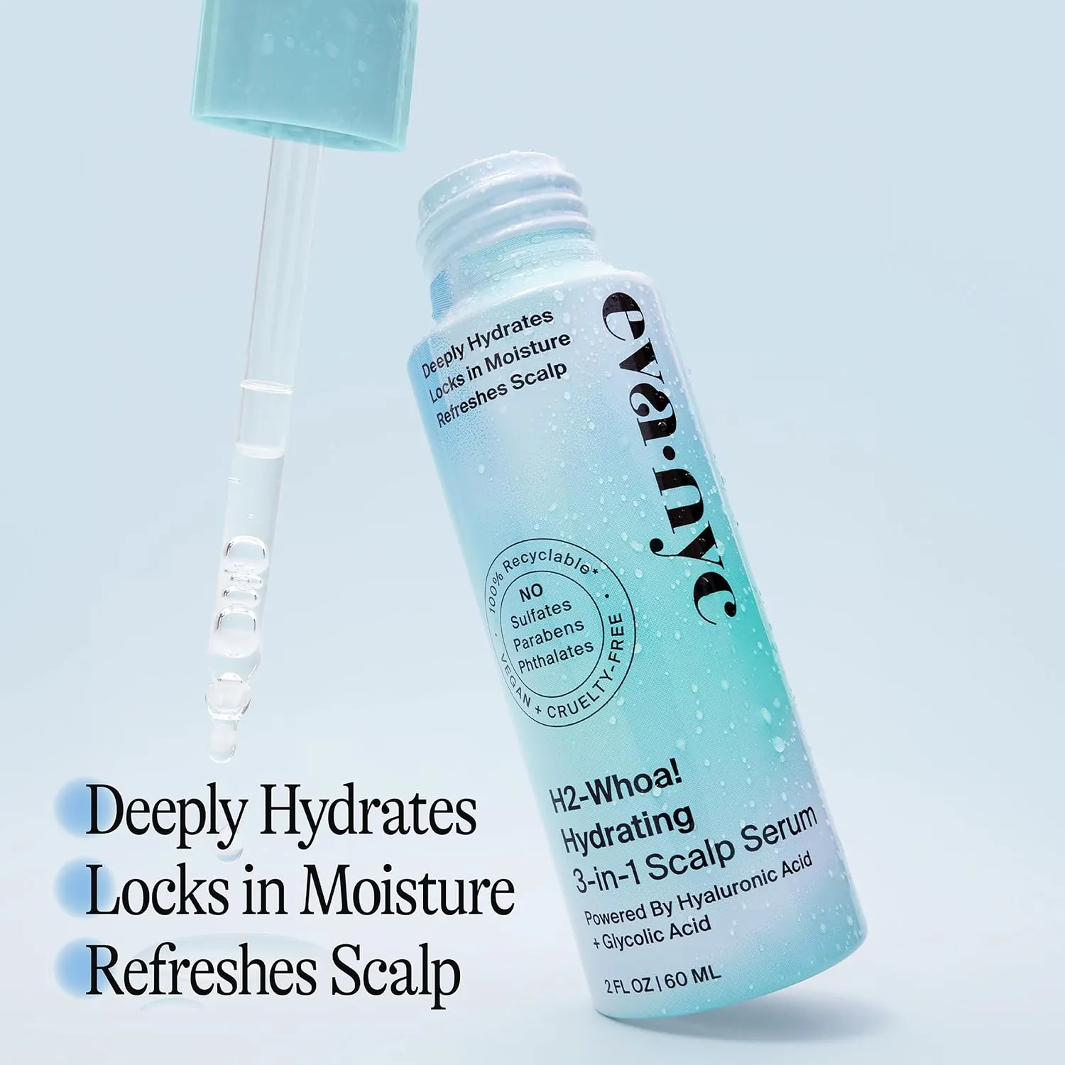 Eva NYC H2-Whoa Hydrating 3-in-1 Scalp Serum, Infused with Hyaluronic Acid and Glycolic Acid, 2.0 fl oz