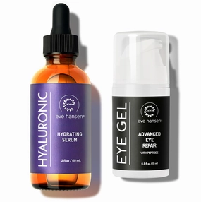 Eve Hansen Anti-Aging Bundle - Eye Gel with Peptides & Hyaluronic Acid Serum for Face - Hydrating Under-Eye Cream with Plant Stem Cells, Vitamin E, and Moisturizer with Vitamin C   E