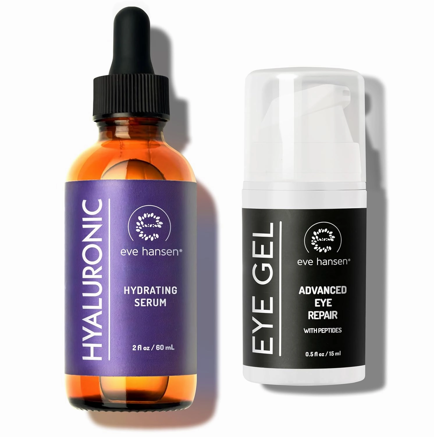 Eve Hansen Anti-Aging Bundle - Eye Gel with Peptides & Hyaluronic Acid Serum for Face - Hydrating Under-Eye Cream with Plant Stem Cells, Vitamin E, and Moisturizer with Vitamin C   E
