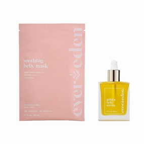 Evereden Soothing Belly Mask - 2nd/3rd Trimester Size, 1 pack & Golden Belly Serum, 1.7 fl oz | 2 Item Bundle Set | Clean Pregnancy Skincare