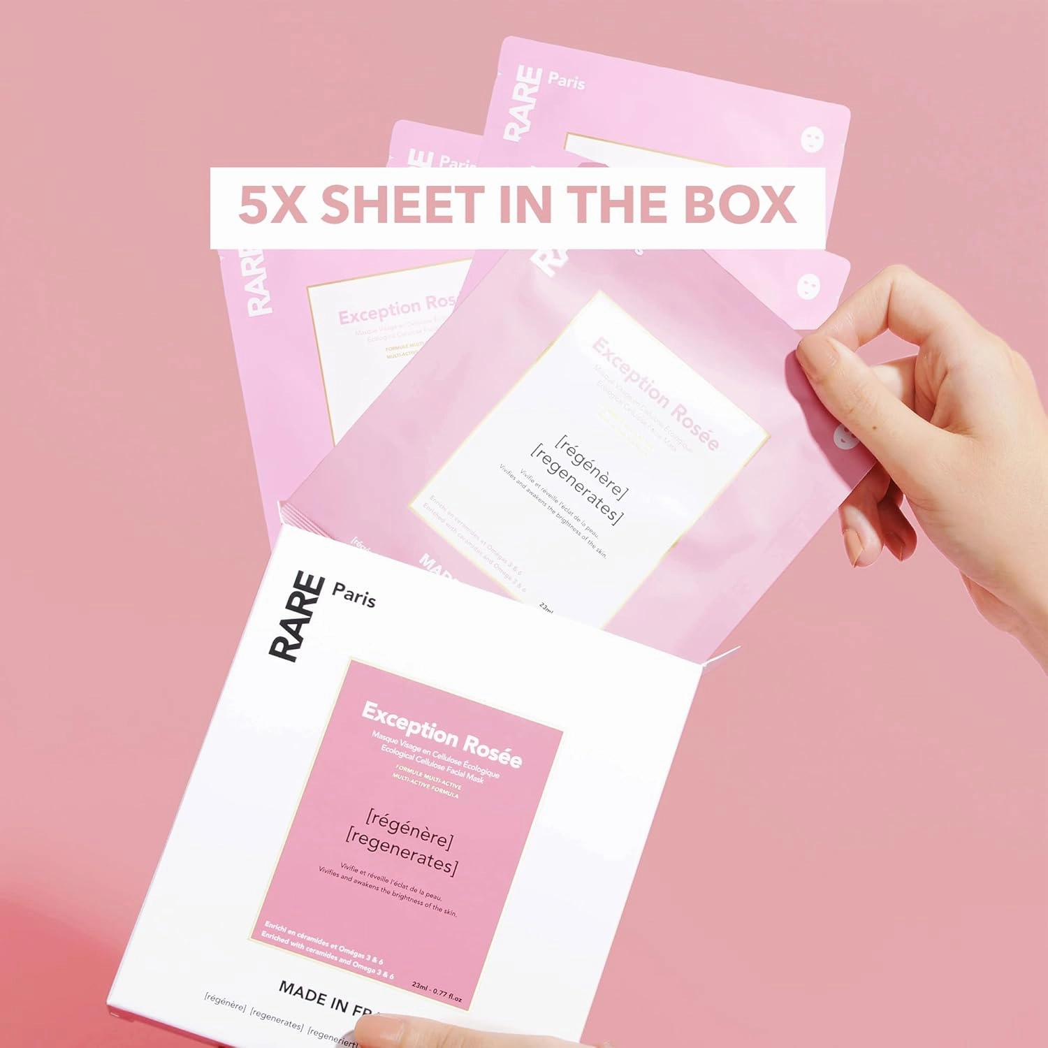 Exception Rosée - Regenerating Facial Sheet Mask - Hydrating & Brightening - With Ceramides & Omega-3 & 6 - Brightening, Firming & Revitalizing - Multi-Active Serum Formula - 5 Pack