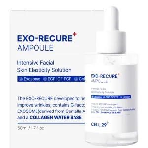 Exo-Recure Ampoule Exosome 10,000 PPM Collagen Water Fast Absorption Deep Hydration Rejuvenation Anti-Aging Glass Skin Pore Minimizer Skin Barrier KOREAN SKINCARE 50ml 1.71 Fl.Oz