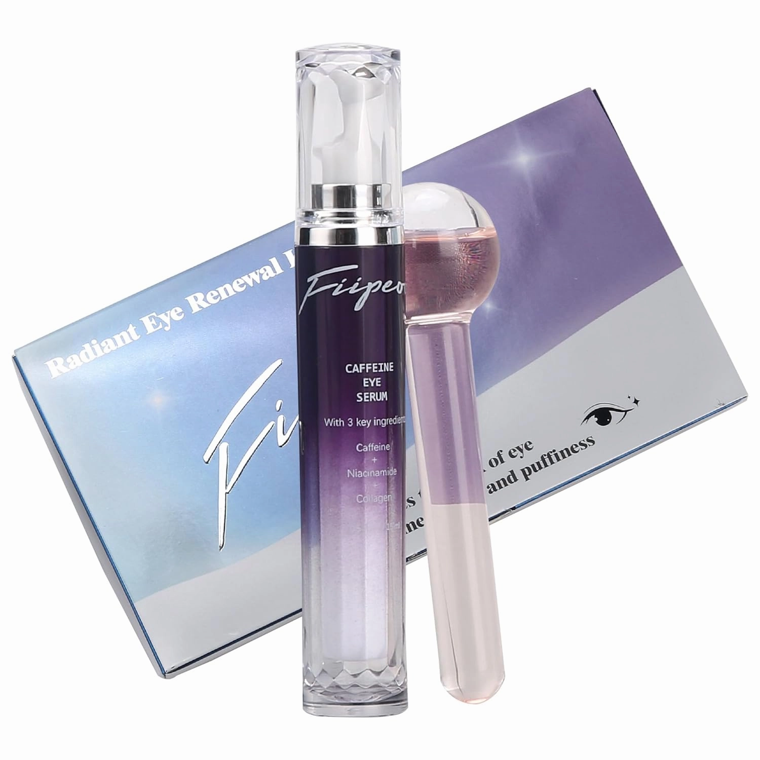 Eye Serum for Dark Circles and Puffiness, Caffeine Eye Serum Infused Collagen and Niacinamide with Ice Globe for Puffy Eyes Treatment for Women (0.33 FL OZ, Mild Coffee)