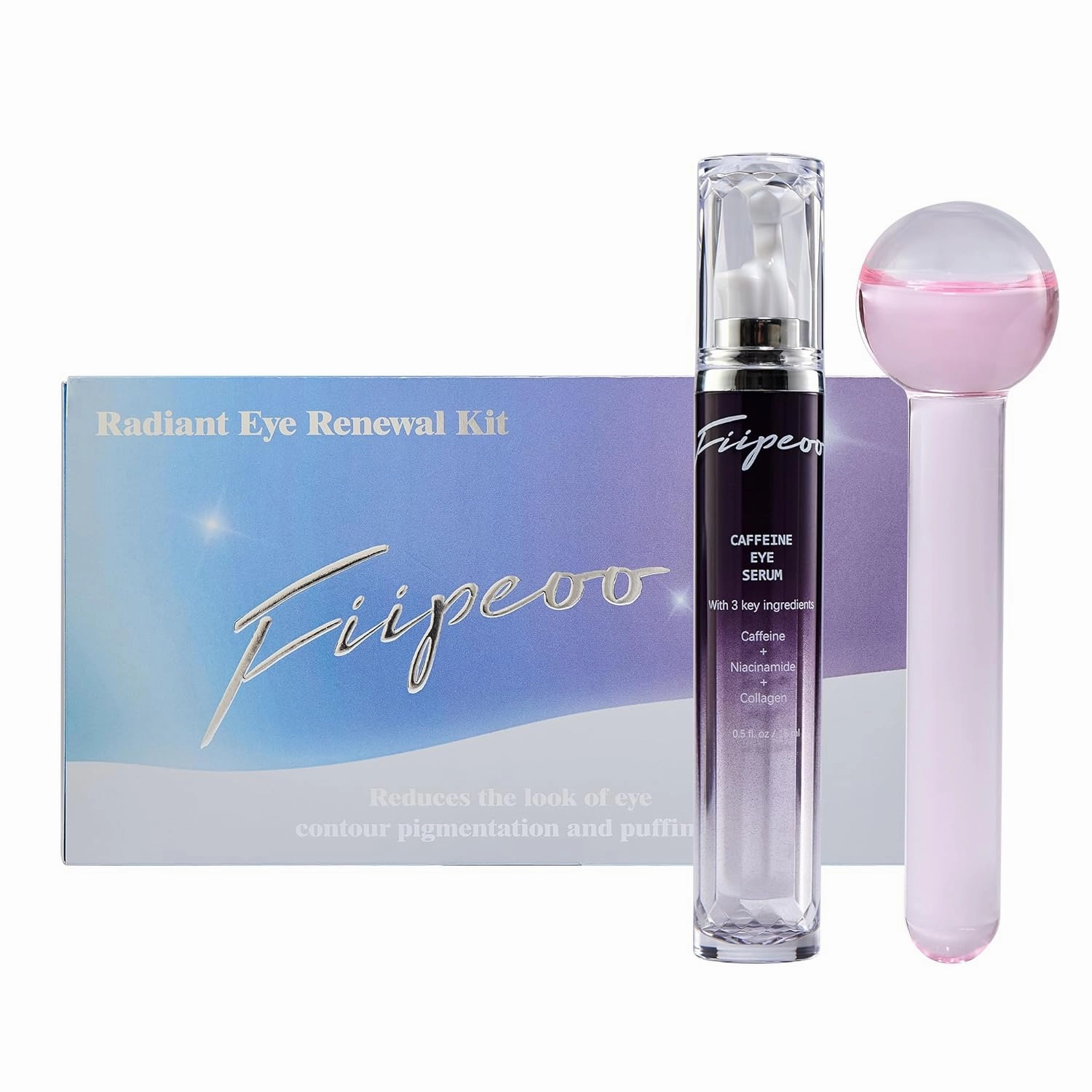 Eye Serum for Dark Circles and Puffiness, Caffeine Eye Serum Infused Collagen and Niacinamide with Ice Globe for Puffy Eyes Treatment for Women (0.67 FL OZ, Mild Coffee)