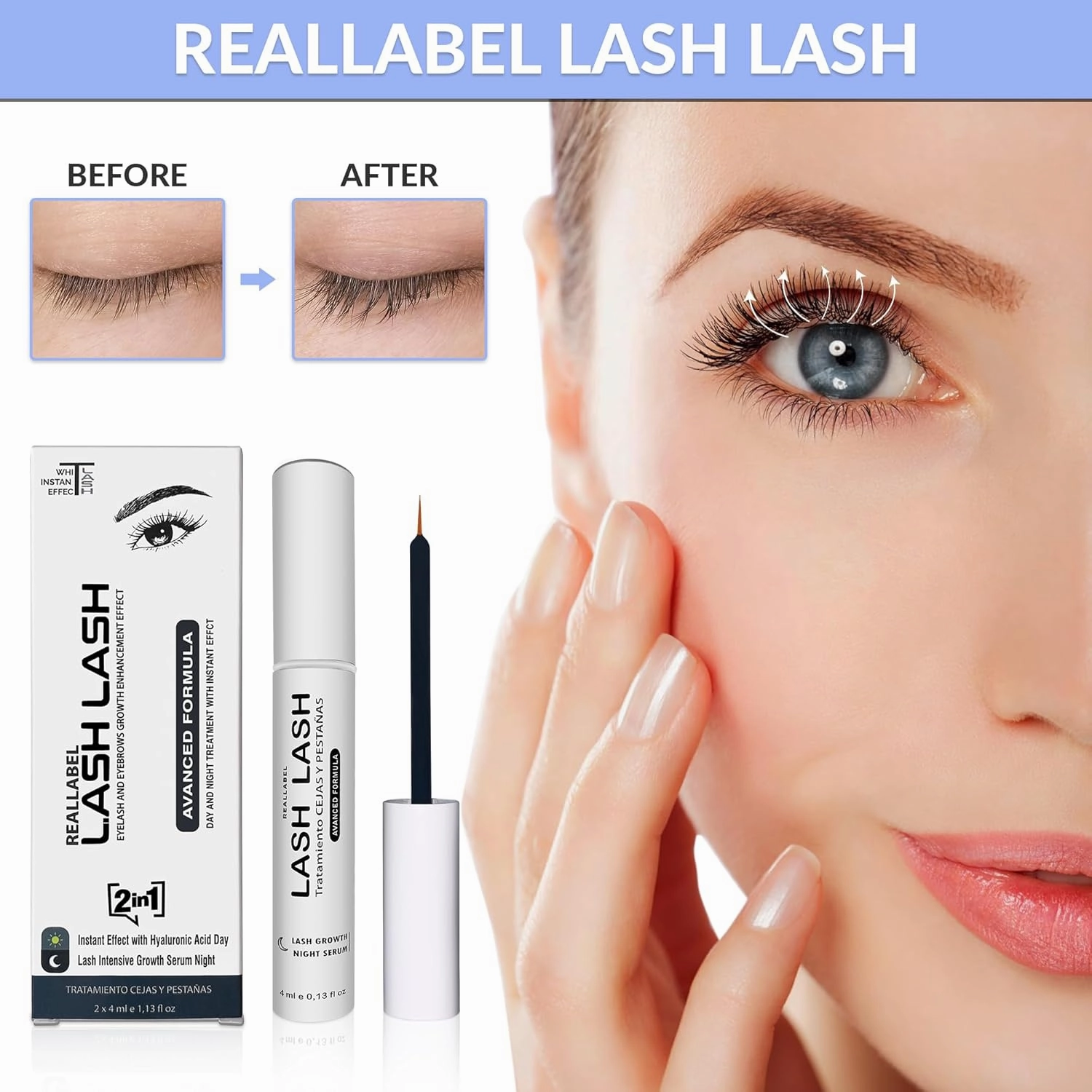 Eyelash Serum With Hyaluronic Acid-Eyebrow And Eyelash Growth Serum, 2 In 1 Instant Lash Lift Serum Without Prostaglandin Grow Eyebrows Fast And Thicker-Day And Night Eyelash Growth Serum (2x4ml)