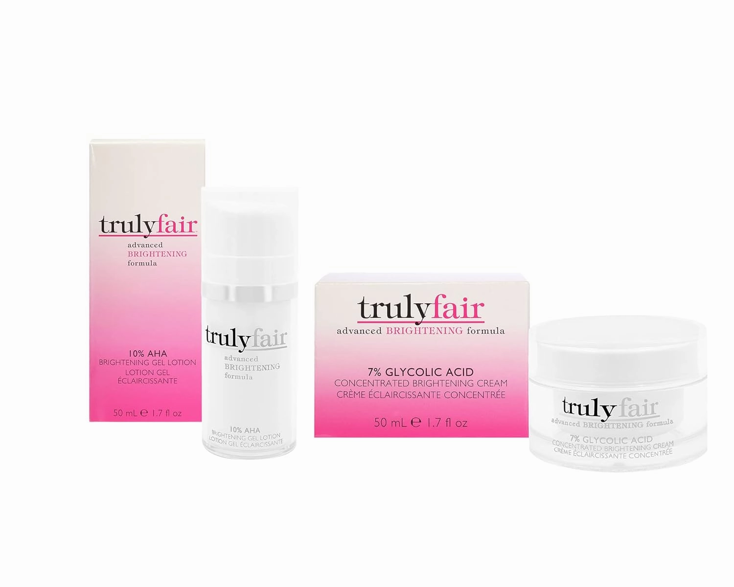 Face Brightening Kit - 7% Glycolic Acid Concentrated Cream 1.7 fl oz & AHA Gel Lotion 1.7 fl oz - Anti-aging Anti-wrinkle - Moisturizer - Hydrating Skincare Kit - Paraben-free - For women