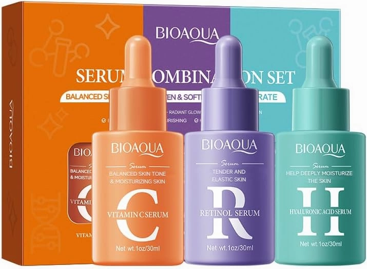 Face Essence 3-in-1 Skincare Set with Vitamin C, Retinol & Hyaluronic Acid - Anti-Aging, Brightening & Hydrating Facial Serum Set Diminish Wrinkles, Firm Skin & Improve Elasticity-Skincare Gift Set