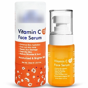 Face Serum 30ML | Vitamin C 15% | Enhance Hydration | Even Out Skin Tone & Repair Sun Damage | Treat Dry Skin & Dark Spots | Reduce Wrinkles & Scars | Moisturized & Brighter Skin | 100% Vegan