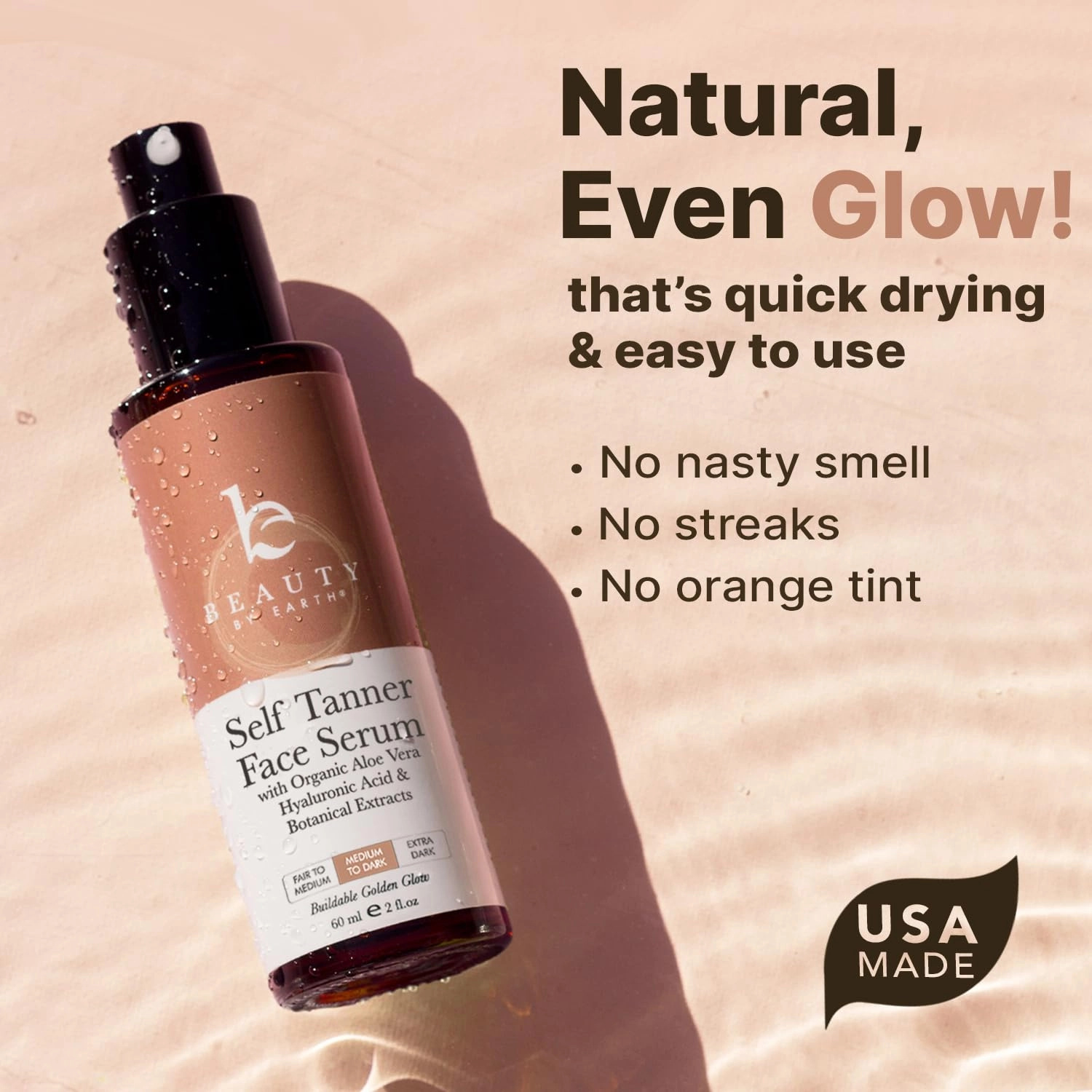 Face Tanner Serum - USA Made with Natural & Organic Ingredients, Sunless Self Tanner for Face with Anti-Aging Hyaluronic Acid, Non Toxic Bronzing Serum for Streak-Free Fake Tan & Natural Glow