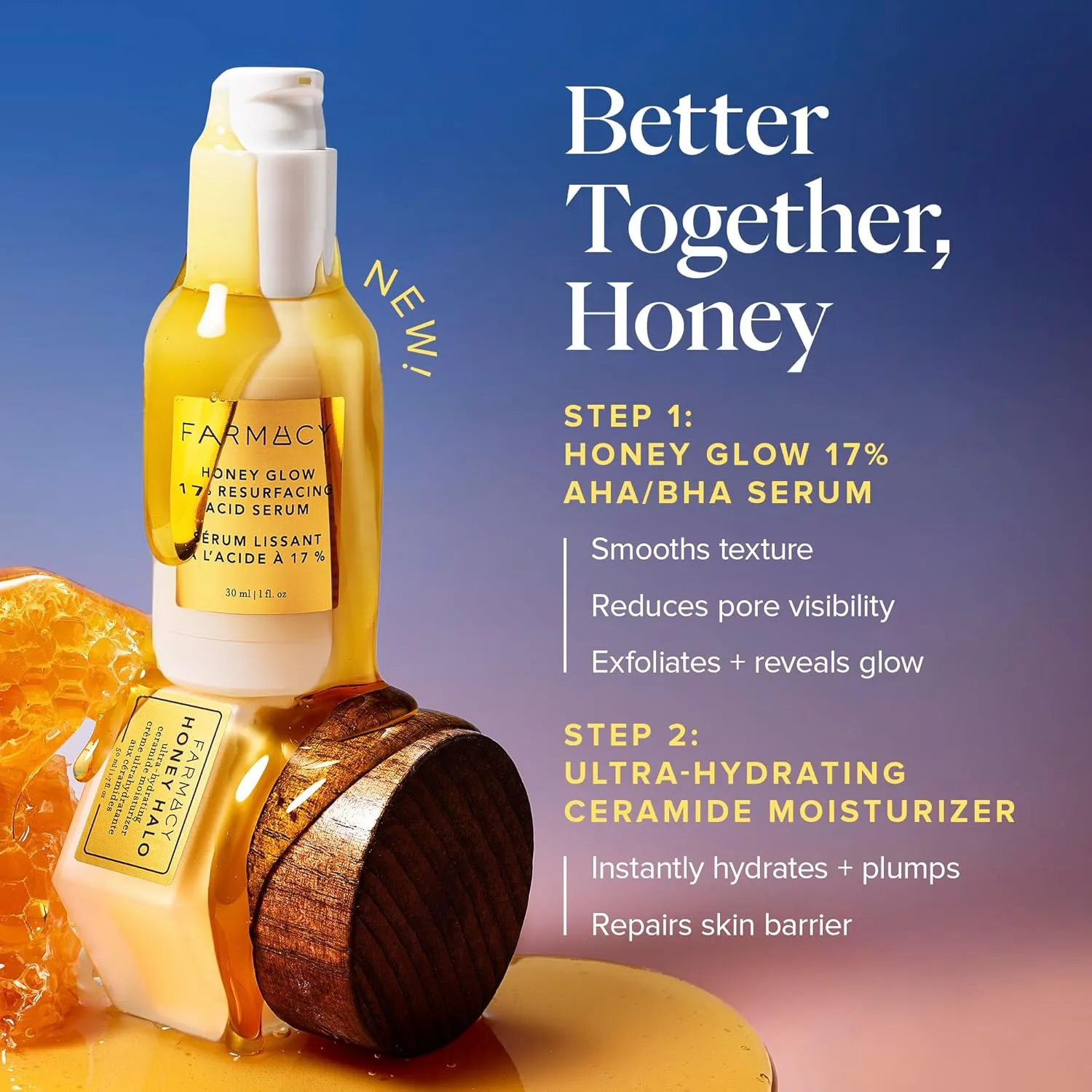 Farmacy Face Exfoliator Serum - Honey Glow 17% AHA   BHA Liquid Exfoliant & Salicylic Acid Serum - Resurfacing Skin Care for Reduced Pores   Texture - Hydrates Skin for an Overall Glow (30ml)