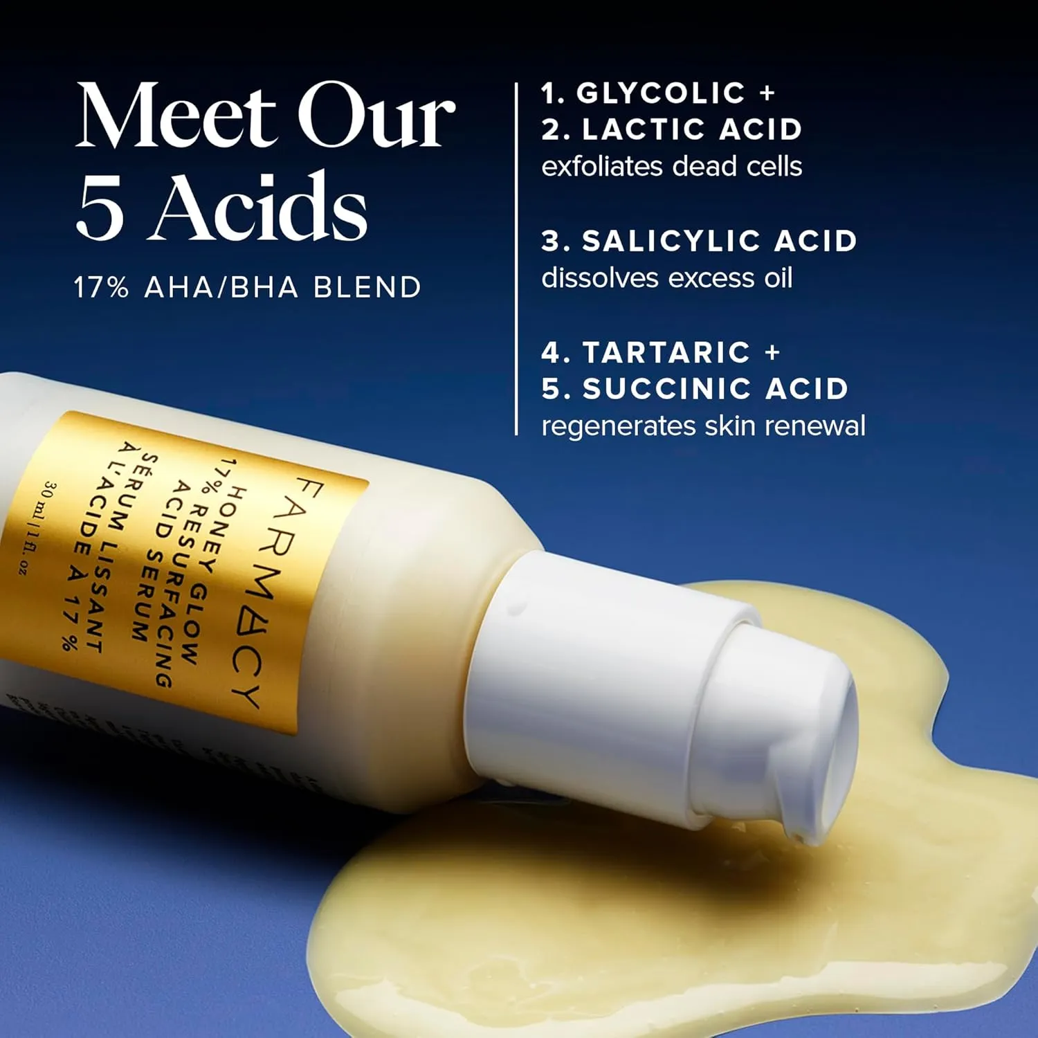 Farmacy Face Exfoliator Serum - Honey Glow 17% AHA   BHA Liquid Exfoliant & Salicylic Acid Serum - Resurfacing Skin Care for Reduced Pores   Texture - Hydrates Skin for an Overall Glow (30ml)