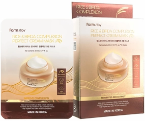 FARMSTAY Rice & Bifida Complexion Perfect Cream Mask with Niacinamide and Hyaluronic Acid, Hydrating & Anti-aging Face Mask Pack, Korean Skin care, for Women & Men, 10 Sheets (0.77 fl. oz Each)