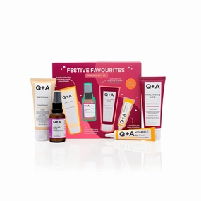 Festive Favourites Gift Set, containing a Hyaluronic Acid Moisturiser (75ml), an Oat Milk Cream Cleanser (75ml), an Azelaic Acid Serum (30ml), and a Caffeine Eye Serum (15ml)