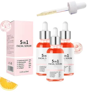 Finones Skin Vitamin Serum, 5 In 1 Anti Wrinkle Firming Serums, Full Face and Body Serum, Firming Essence with Hyaluronic Acid, Collagen, Hydrate Moisturize, Reduce Fine Lines (3pcs)