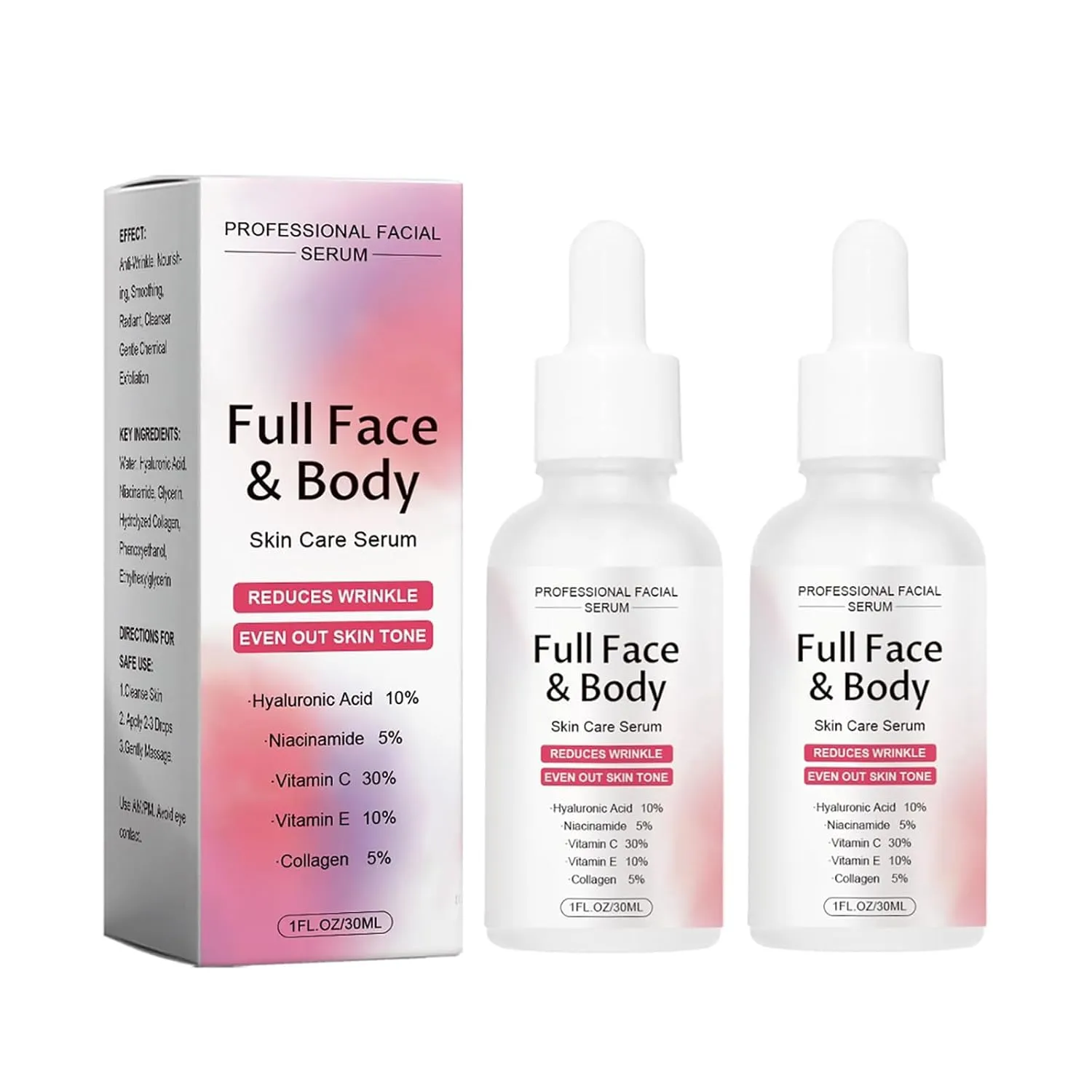 Finones Skin Vitamin Serum for Face & Body, 5 in 1 Anti Wrinkle Firming Serum, Anti-Aging Essence with Hyaluronic Acid, Collagen, Lifting Firming Essence, Hydrate Moisturize, Reduce Fine Lines