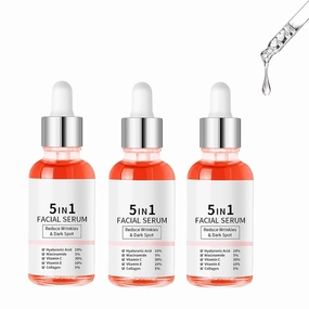 Finones Skin Vitamin Serum, 5 in 1 Anti Wrinkle Firming Serum, Anti-Aging Moisturizer for Women, Lifting Firming Essence with Hyaluronic Acid, Reduce Fine Lines (3pcs)
