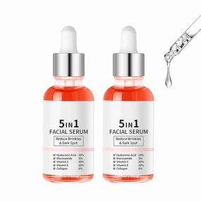 Finones Skin Vitamin Serum, 5 in 1 Anti Wrinkle Firming Serum, Wrinkle Lifting and Firming Essence with Hyaluronic Acid, Reduce Fine Lines, Nourishing and Hydrating (2pcs)