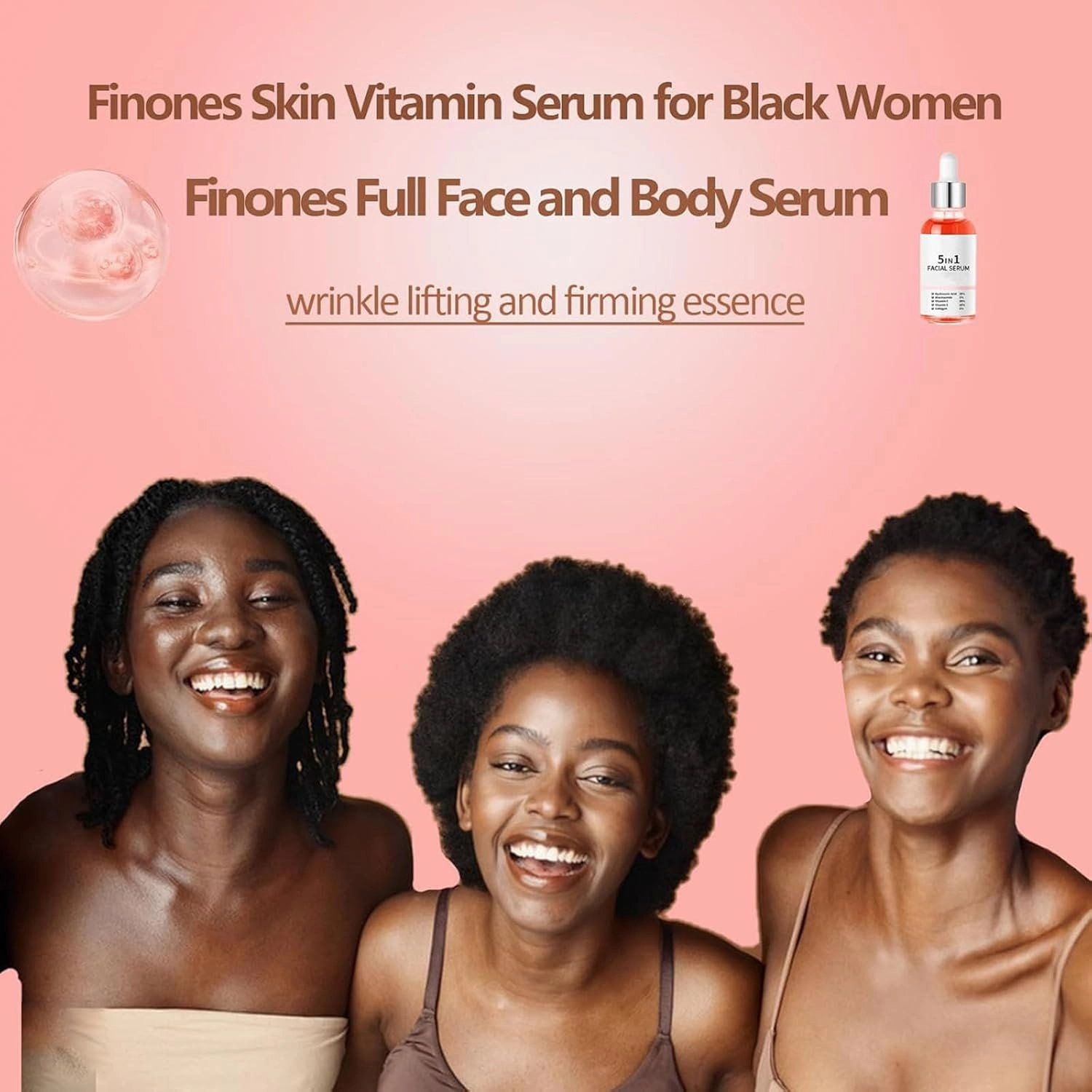 Finones Skin Vitamin Serum, Finones Full Face and Body Serums, 5 In 1 Anti Wrinkle Firming Serum, Anti-Aging Wrinkle Lifting and Firming Essence for All Skin Types (3pcs)