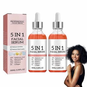 Finones Skin Vitamin Serum for Black Women, 5 in 1 Anti Wrinkle Firming Essence, Anti-Aging Serum, Lifting Firming Essence with Hyaluronic Acid, Collagen, Hydrate Moisturize, Reduce Fine Lines