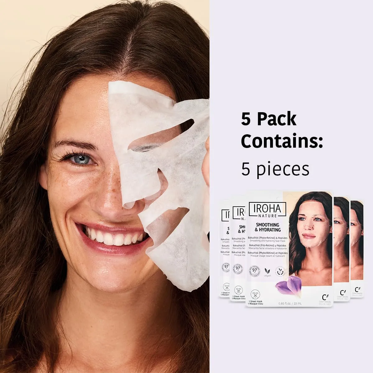 Firming & Anti-Aging Tissue Face Mask with Phyto Retinol (Bakuchiol) & Peptides (Pack of 5) | Improves Firmness & Elasticity | Results in 15 Minutes | Cruelty-Free
