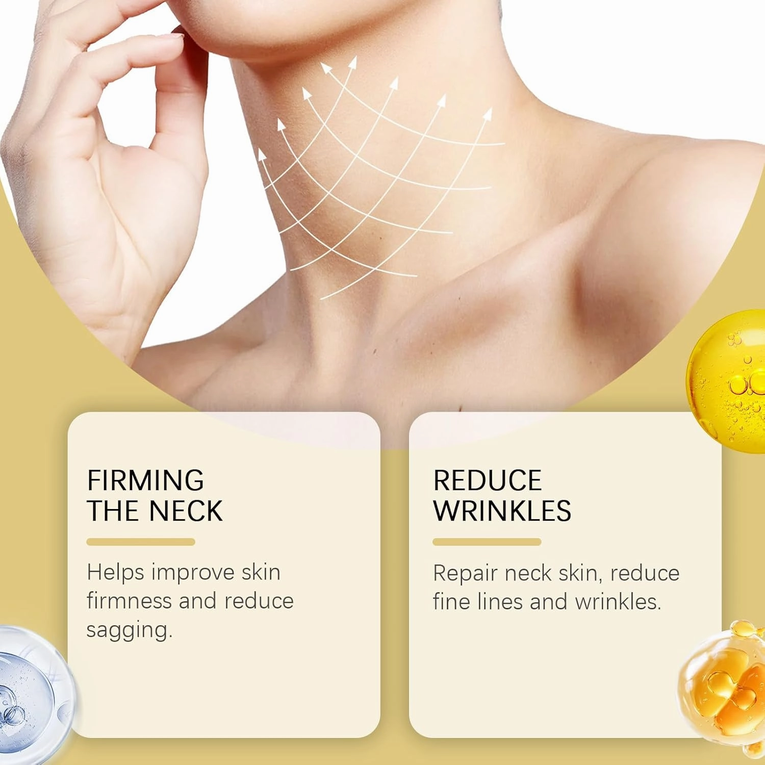 Firming Neck Cream for 𝑪𝒓𝒆𝒑𝒆𝒚 Skin Body Care,Anti-Wrinkle Neck Firming Cream with Roller,Contains Hexapeptide, Moisturizing, Tightening Lotions Cosmetic Skin Care (Gold, 3pc)