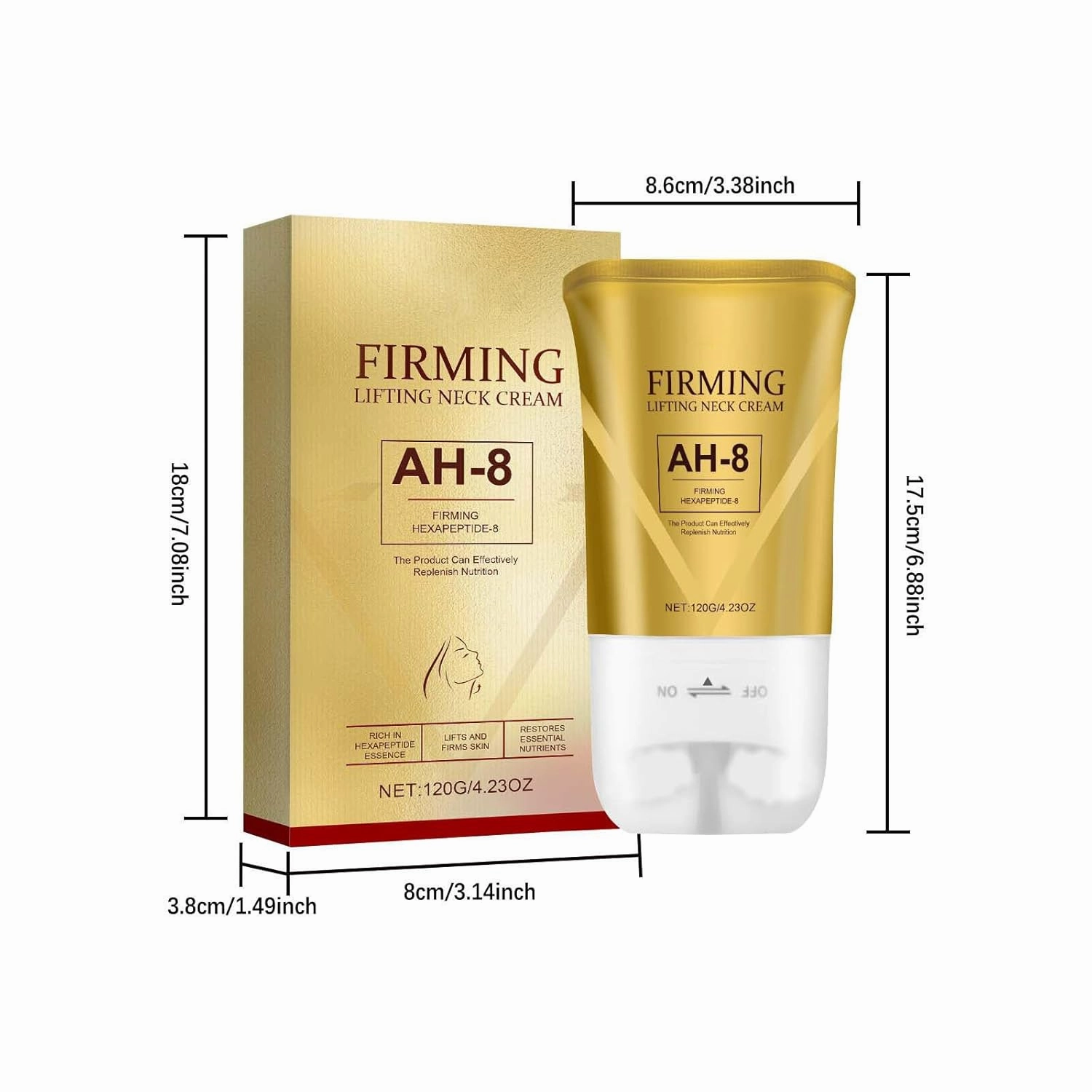 Firming Neck Cream for 𝑪𝒓𝒆𝒑𝒆𝒚 Skin Body Care,Anti-Wrinkle Neck Firming Cream with Roller,Contains Hexapeptide, Moisturizing, Tightening Lotions Cosmetic Skin Care (Gold, 3pc)