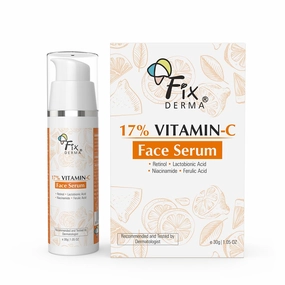 Fixderma 17% Vitamin C Face Serum for Glowing Skin | Retinol Face Serum | Skin Brightening Vit C Serum for Women and Men | Anti Aging Night Face Serum | Niacinamide Serum - 30g
