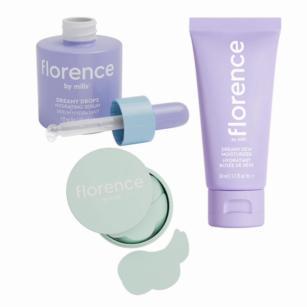 florence by mills Dreamy Drops Hydrating Serum, Dreamy Dew Facial Moisturizer, Floating Under the Eyes Depuffing Gel Pads