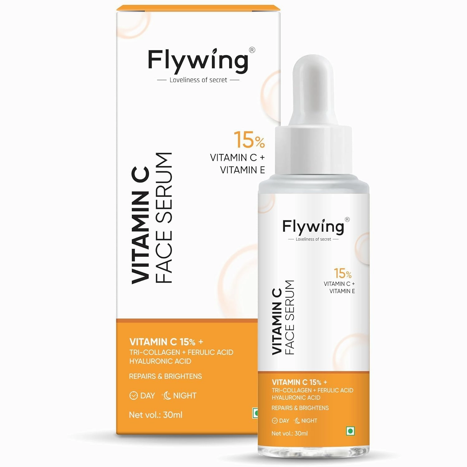 Fly...wing 15% Vitamin C Serum For Glowing Skin | Face Serum added Blueberry Fruit Extract & Hyaluronic Acid | Fades Dark Spots | For Uneven & Dull Skin |Men & Women | 30ml