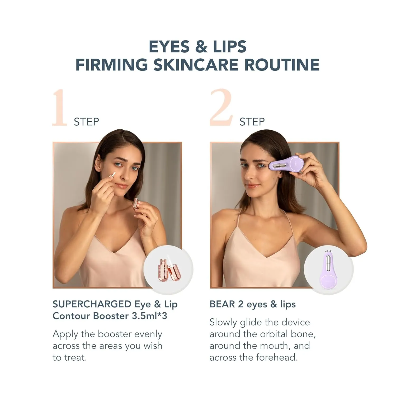 FOREO BEAR 2 Eyes & Lips Bundle - Microcurrent Smoothing Device   SUPERCHARGED Eye & Lip Contour Booster Serum (3x0.1 oz) - Under Eye Care & Facial Massager - Lavender