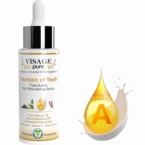 Fountain of Youth Serum - Organic, Toxin-Free Skin Serum with Retinol, Bakuchiol, Resveratrol, Vitamin E for Resurfacing, Toning, and Wrinkle Repair