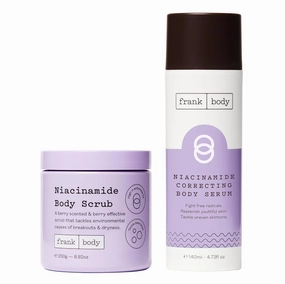 frank body Niacinamide Body Scrub & Correcting Body Serum Bundle | Vegan, Cruelty Free Anti-Aging Body Scrub & Serum | Reduce Appearance of Redness & Fine Lines with Niacinamide & Berry Extracts