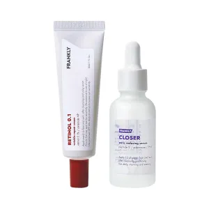 FRANKLY Glass Skin Duo | Retinol 0.1 Cream & Closer Pore Minimizing Serum | Slow aging, Pore Minimizing, Anti-Wrinkle with PHA, Peptide 9, Adenosine, Vegan Collagen |Curelty-Free | Korean Skincare Set