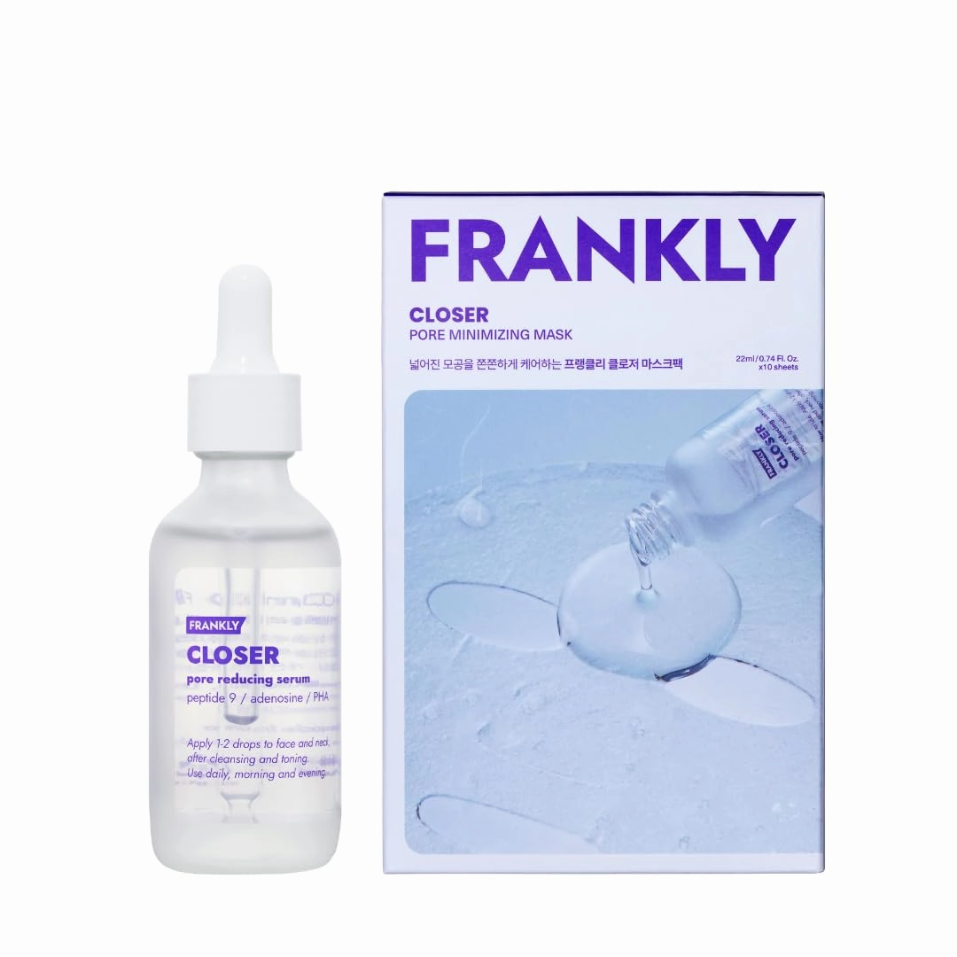 FRANKLY Closer Pore Care Duo – Pore Minimizing Serum   10 Semi-Gel Sheet Masks for Firm, Glass Skin | Collagen, Peptides & Vegan Skincare | Korean Beauty Routine