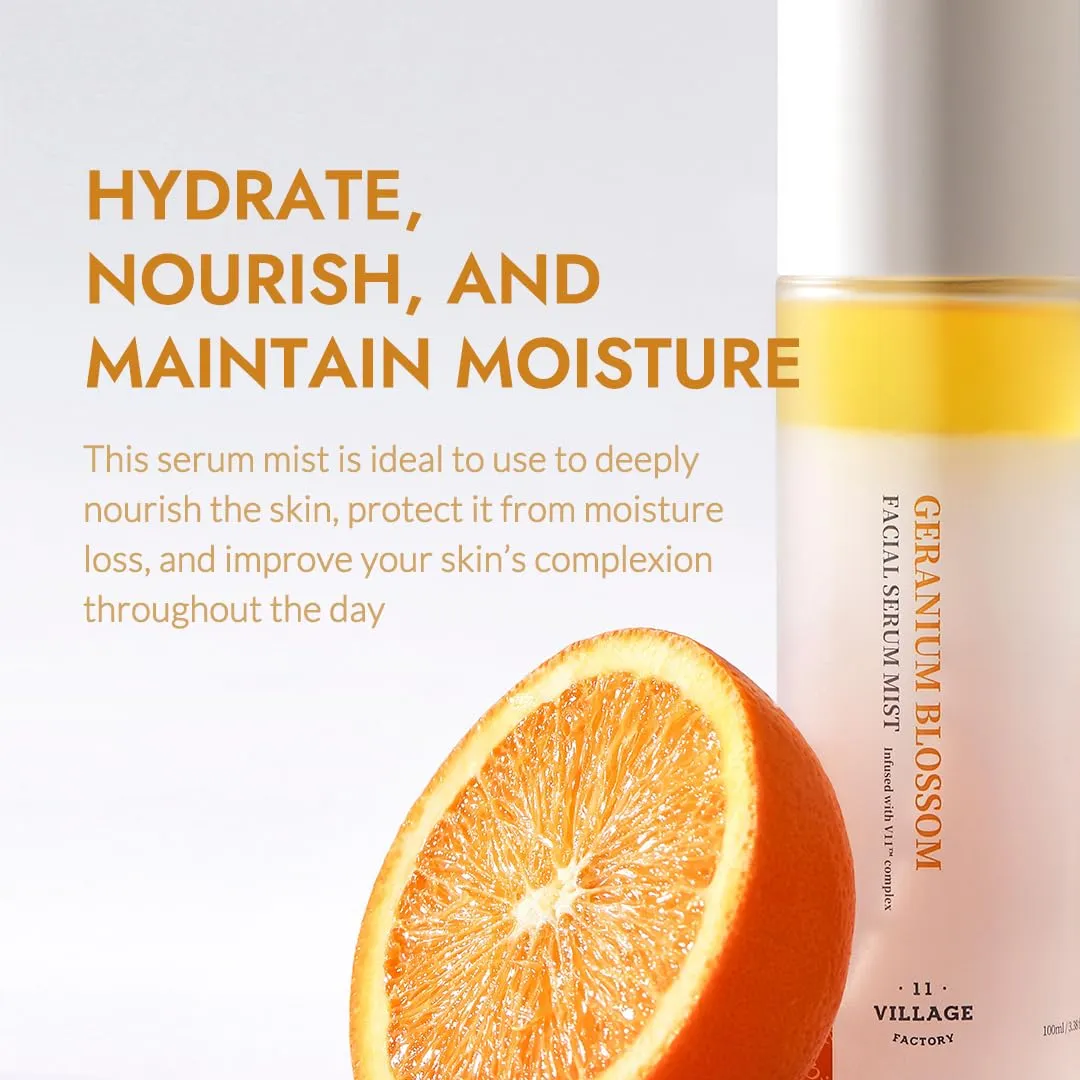 Fresh Dewy Geranium Blossom Facial Serum Mist with Sunflower Oil Jojoba Oil & Squalane Korean Face Spray for Deep Hydration Skincare on the Go 3.38 oz