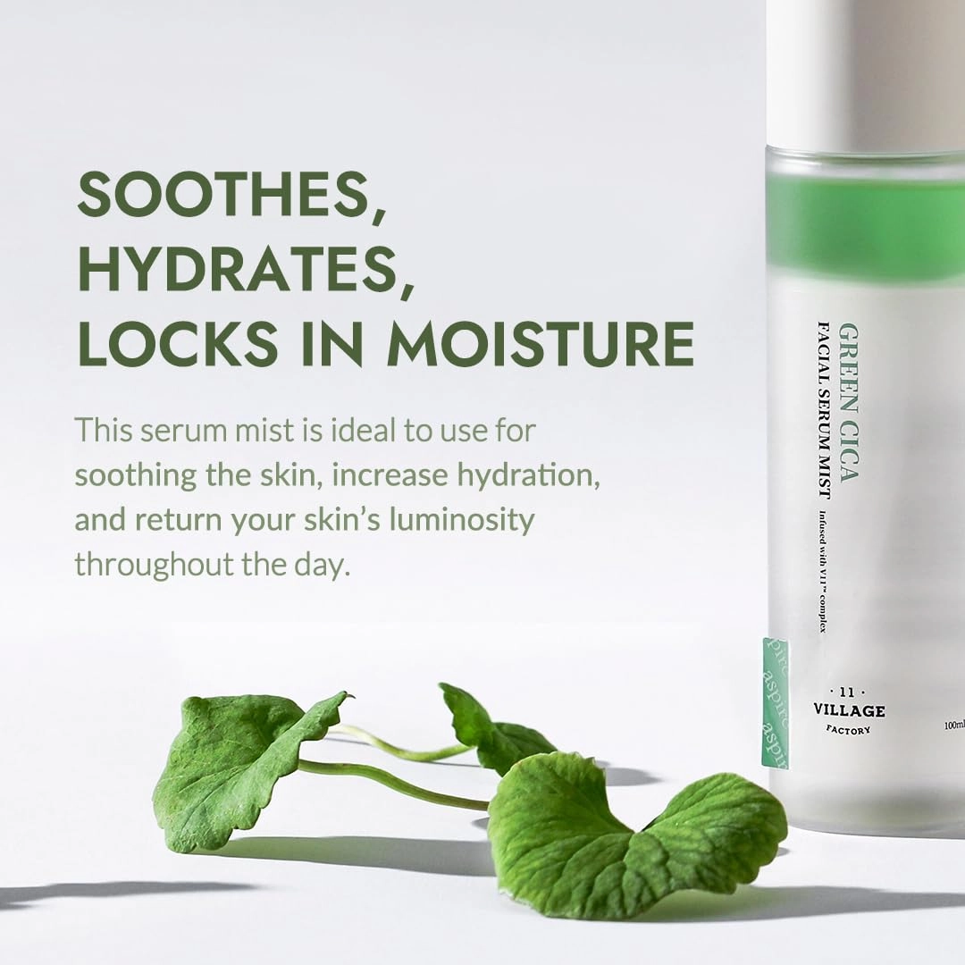 Fresh Dewy Green Cica Facial Serum Mist Korean Face Spray for Deep Hydration Skincare on the Go 3.38 oz