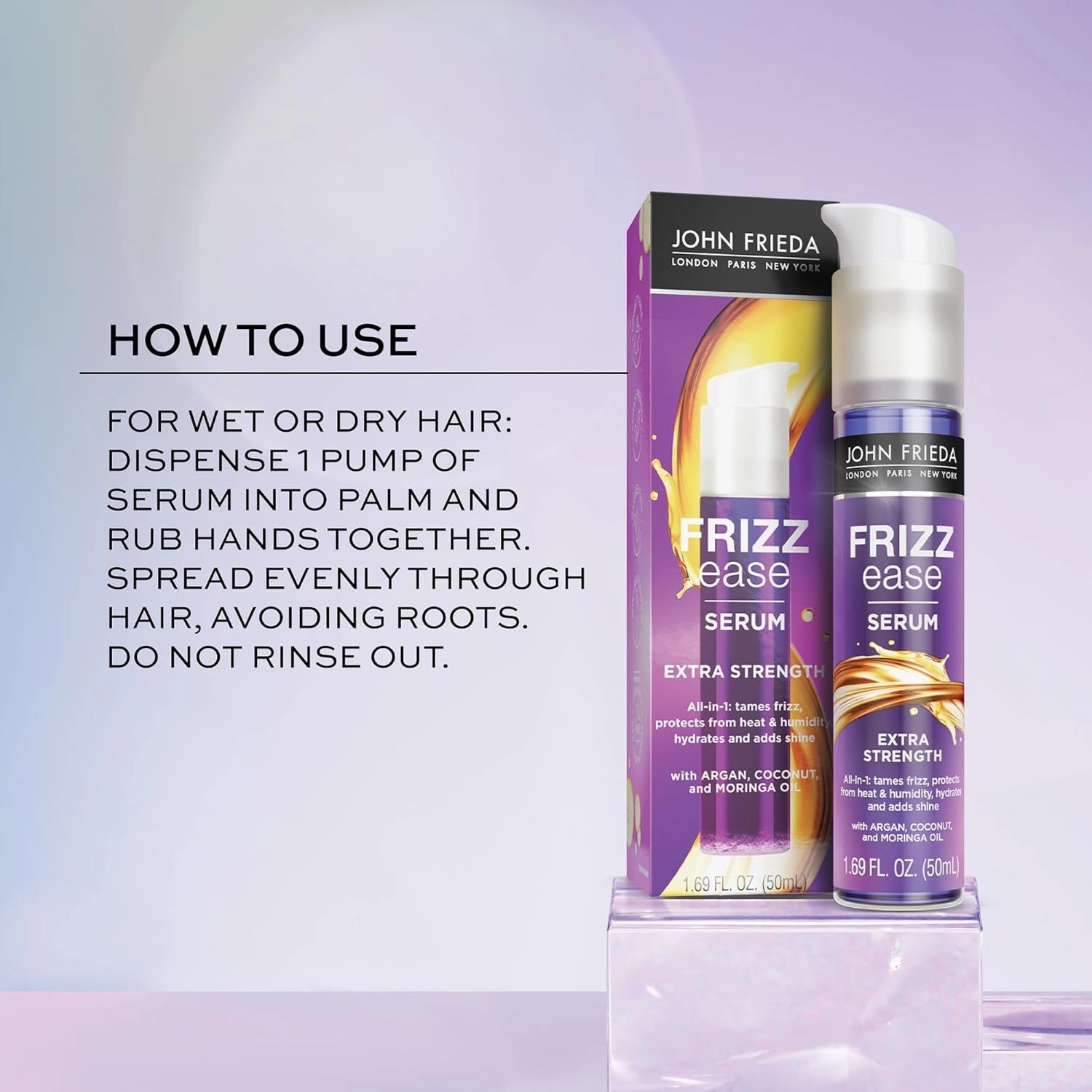 Frizz Ease Extra Strength Hair Serum, Instantly Smooths for Healthy, Hydrated, Frizz-Free Hair, for Thick and Coarse Hair, with Argan, Coconut, and Moringa Oil for Heat Protection, 1.69 Oz