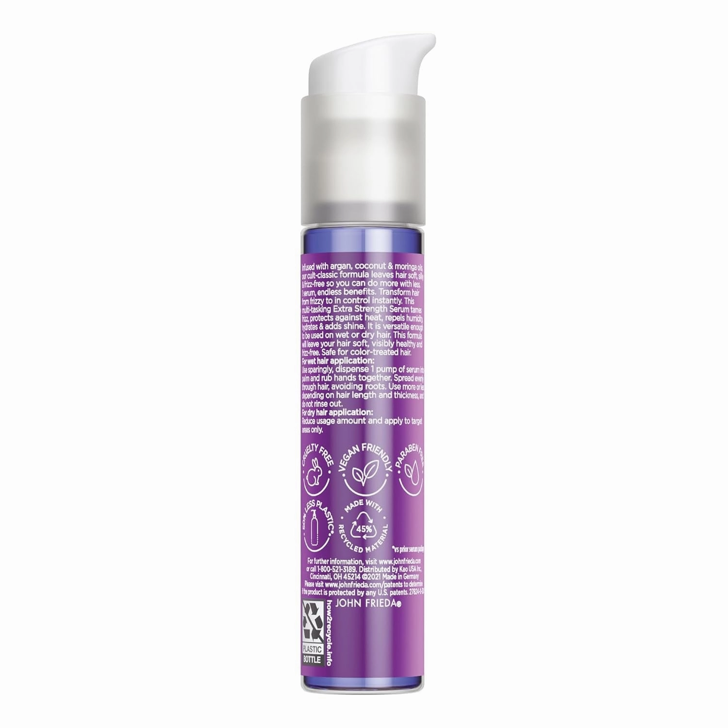 Frizz Ease Extra Strength Hair Serum, Instantly Smooths for Healthy, Hydrated, Frizz-Free Hair, for Thick and Coarse Hair, with Argan, Coconut, and Moringa Oil for Heat Protection, 1.69 Oz