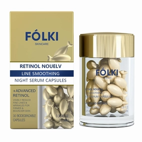 FÓLKI Retinol Anti-Aging Wrinkle Night Serum,Daily Line Smoothing Skin Care Treatment for Fine Lines, Post-Acne Scars, 30 Individual Capsules, Unscented, 0.35 Fl Oz