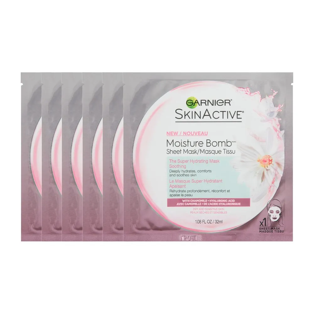 Garnier SkinActive Moisture Bomb The Super Hydrating Sheet Mask - Soothing, The Super Soothing Hydrating, 6.0 Count